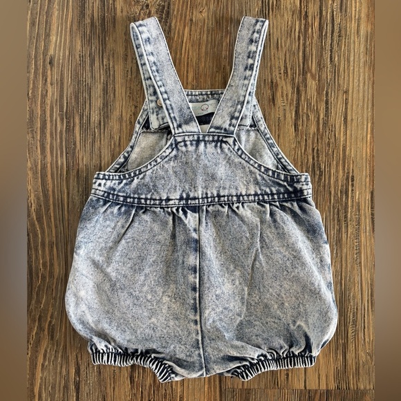 Vtg Little Ones Acid Wash Denim Short Overalls Shortalls Bibs 18 Months 80s 90s - Picture 2 of 9